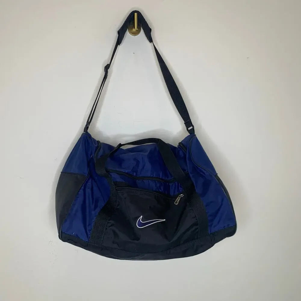 Y2K Vintage Nike Blue Black Colorblock Duffel Bag 22 x 11 x 12.5